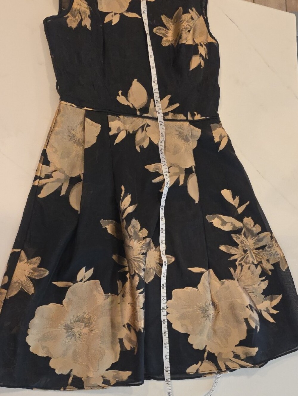 Elegant Black And Gold Floral Fit-and-Flare Dress - Picture 4 of 8